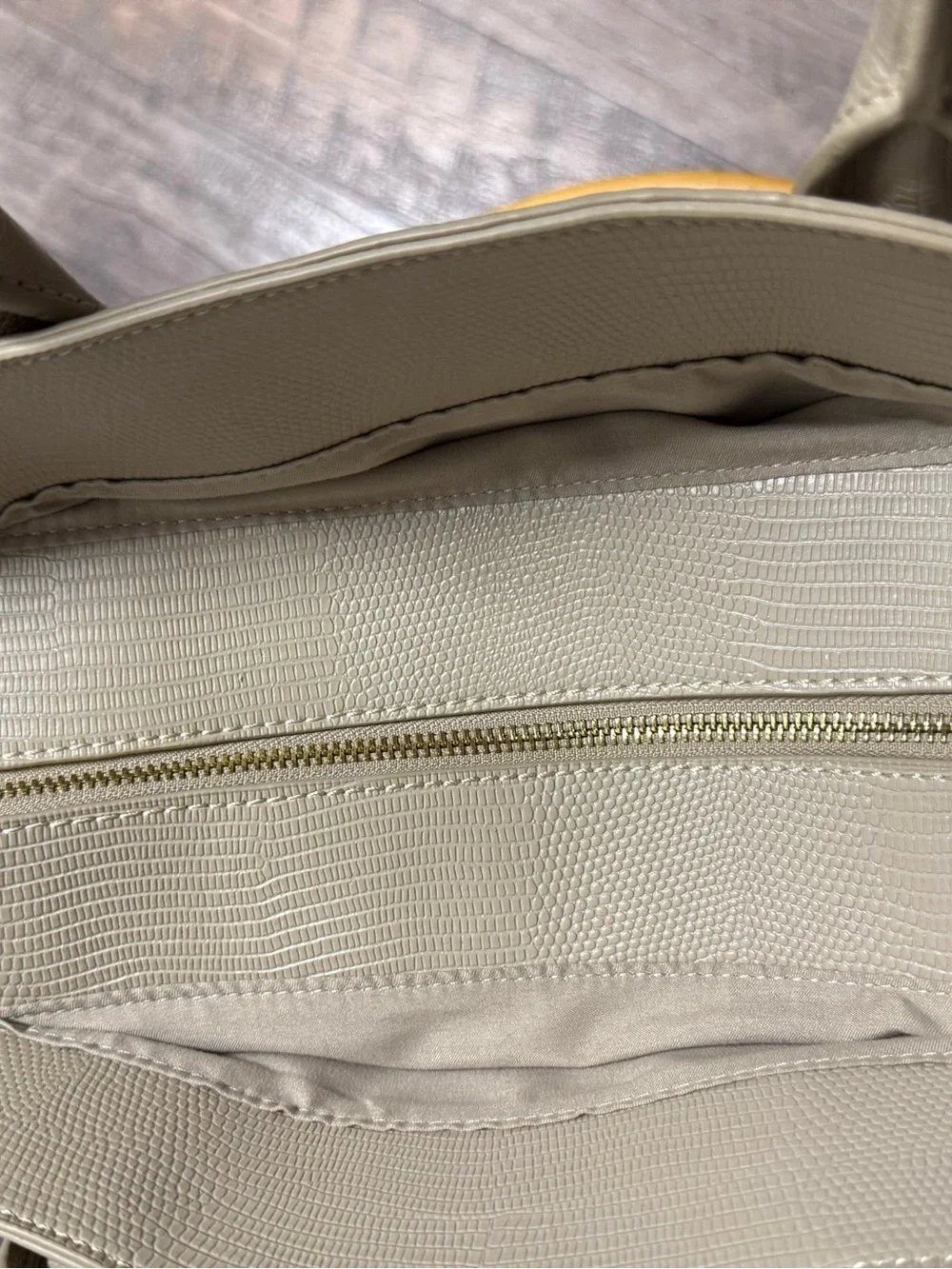 Joy Mangano Beige Textured Satchel with Gold Hardware